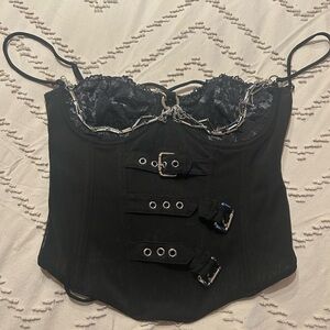Black Corset Top with Buckle Details